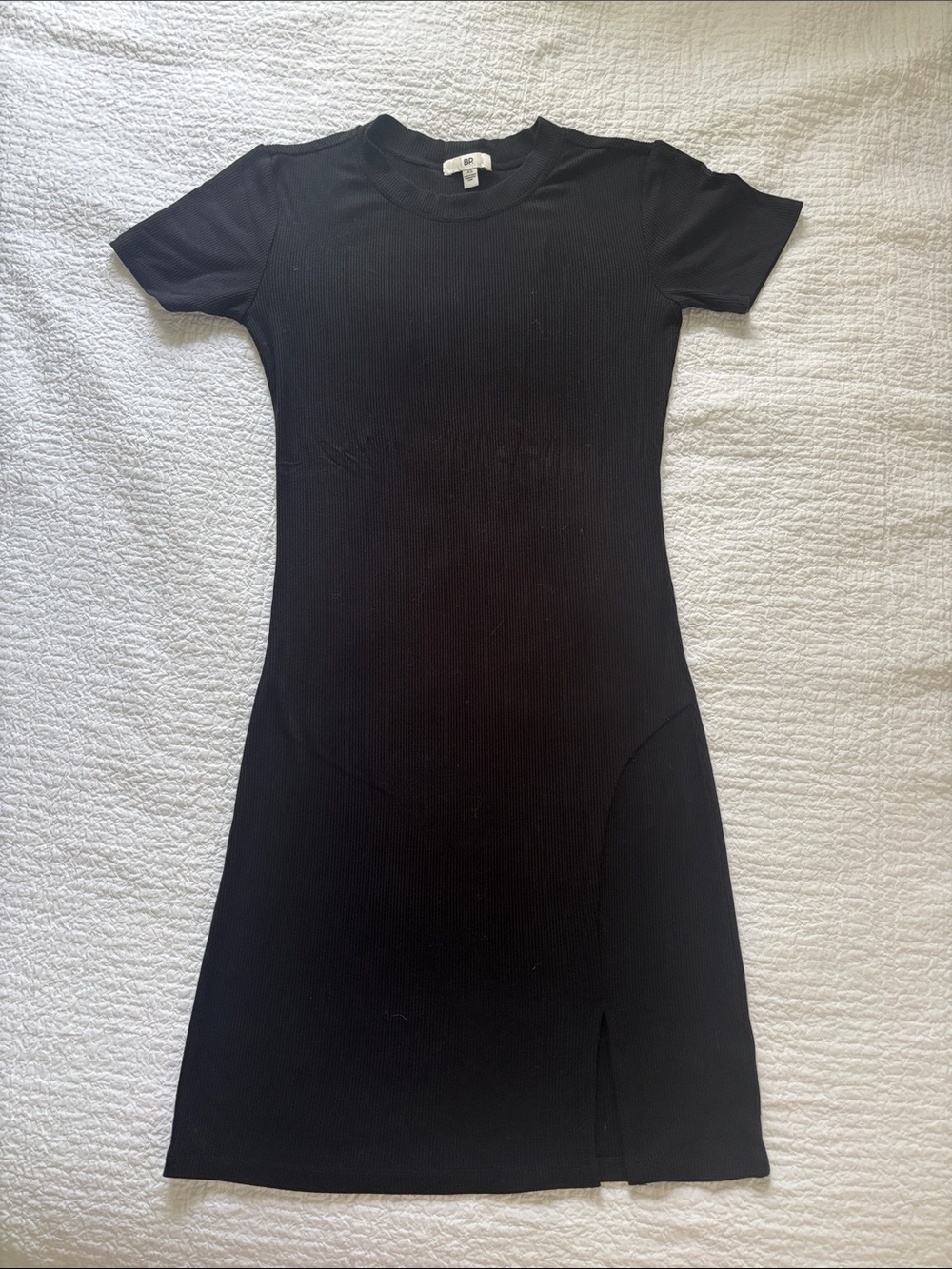 Nordstrom Black Short Sleeve Ribbed Mini Dress with little slit